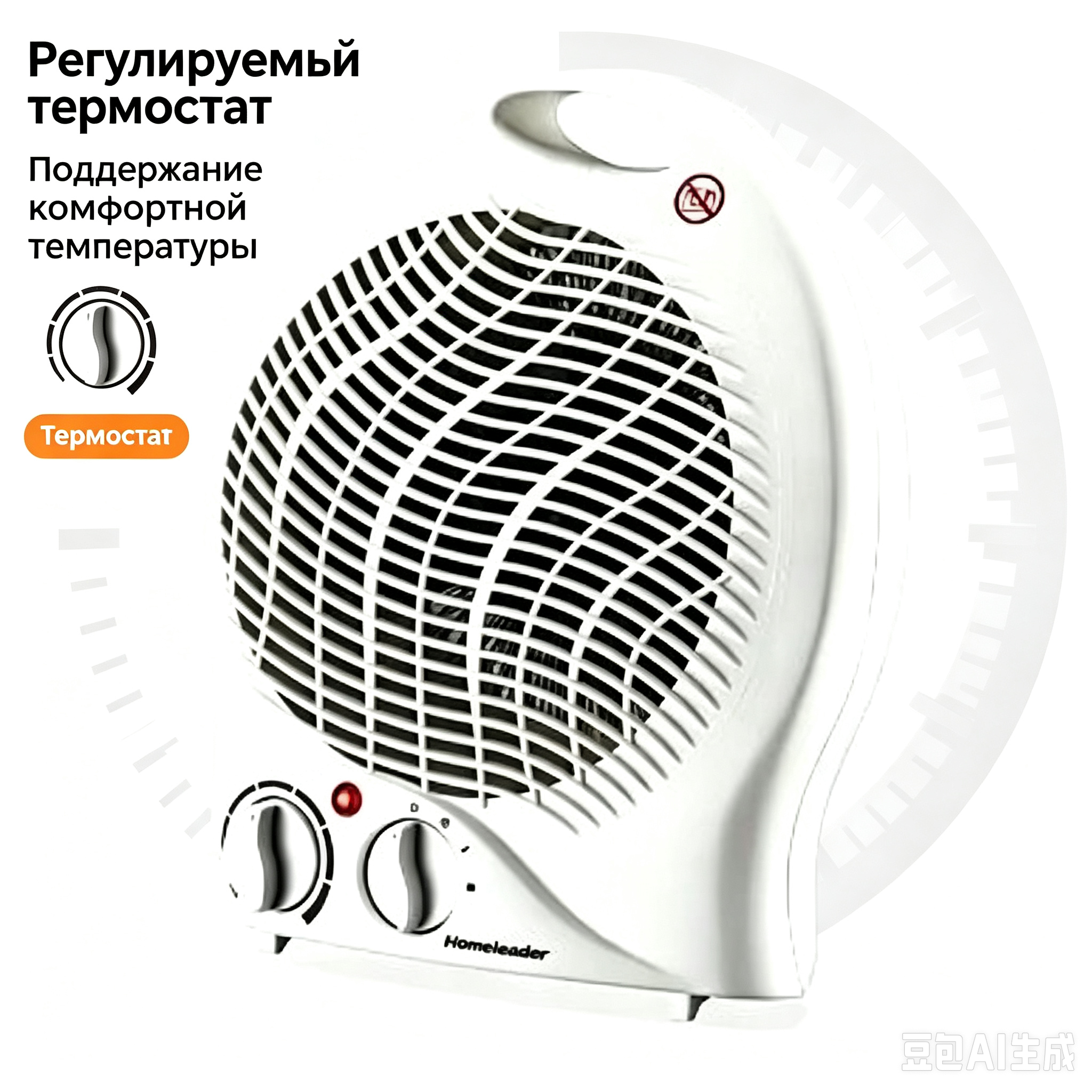 Электрический тепловентилятор Homeleader, портативный обогреватель с термостатом, быстрый нагрев для дома, офиса, дачи — фото 1