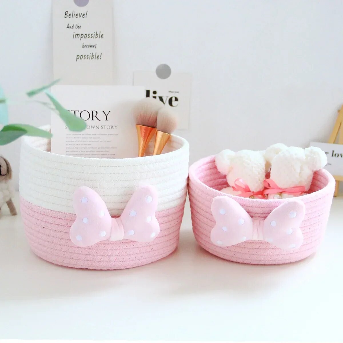 Корзина для хранения из хлопчатобумажной пряжи Розовый, 1pcs S 21.5x11cm, Pink