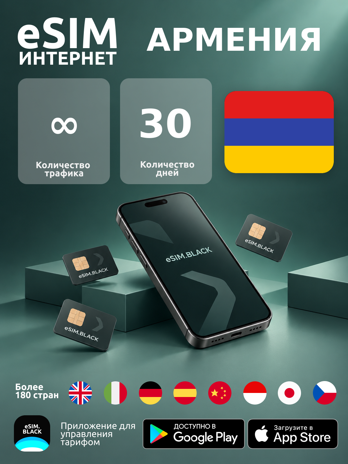 Армения/30 дней/Безлимит - eSIM для мобильного интернета ( iPhone | Android ).