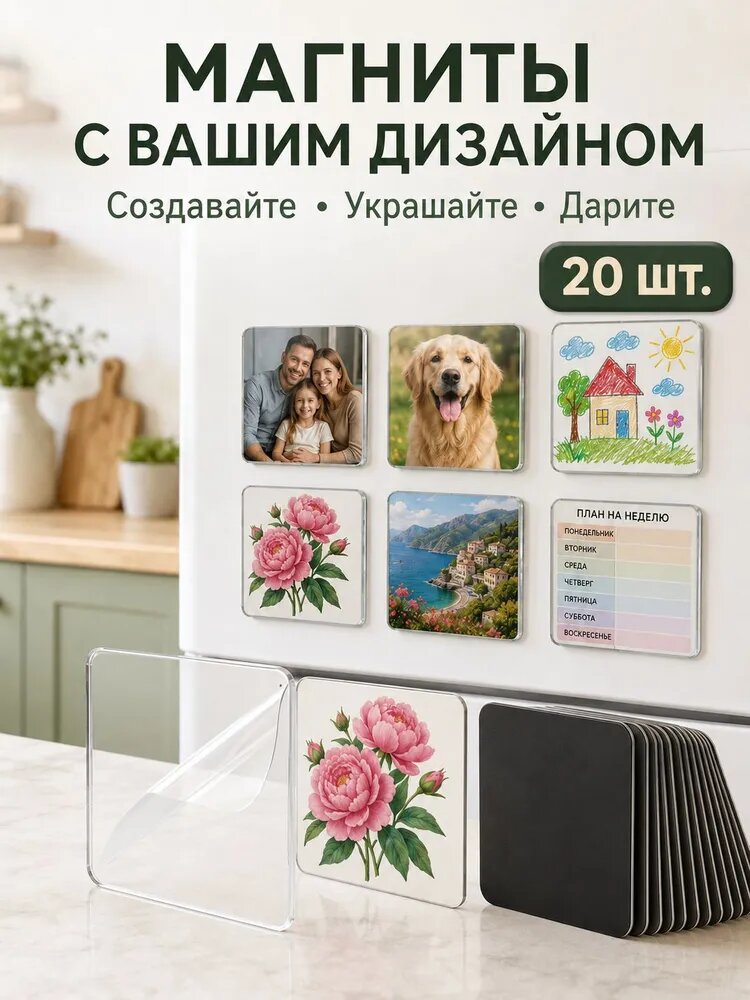Набор для создания магнитов 20 шт акриловые рамки с клеем для фото и поделок рукоделие