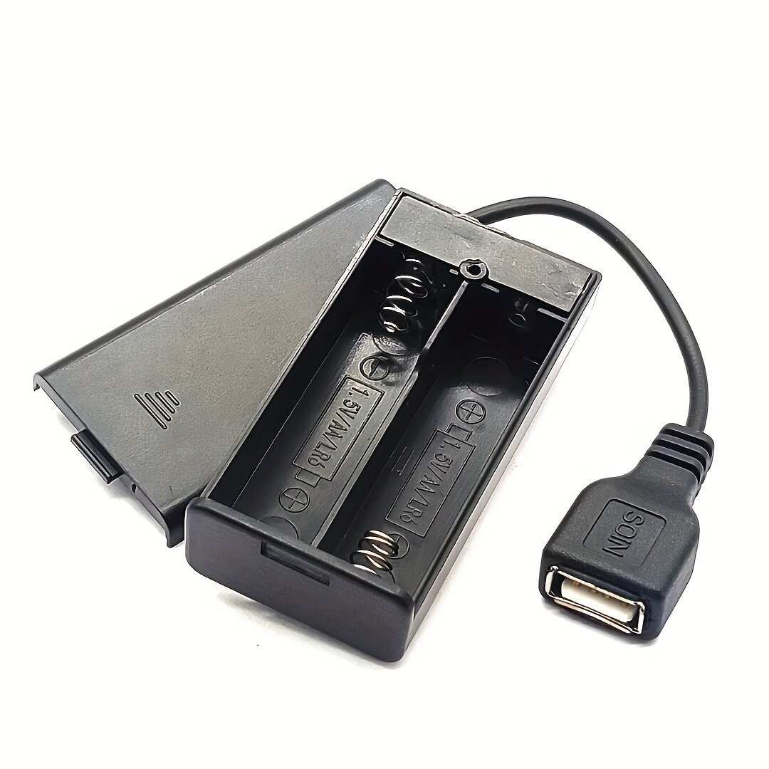Держатель для батареек AA на 2 элемента с USB-портом, крышкой и переключателем, 2 шт.