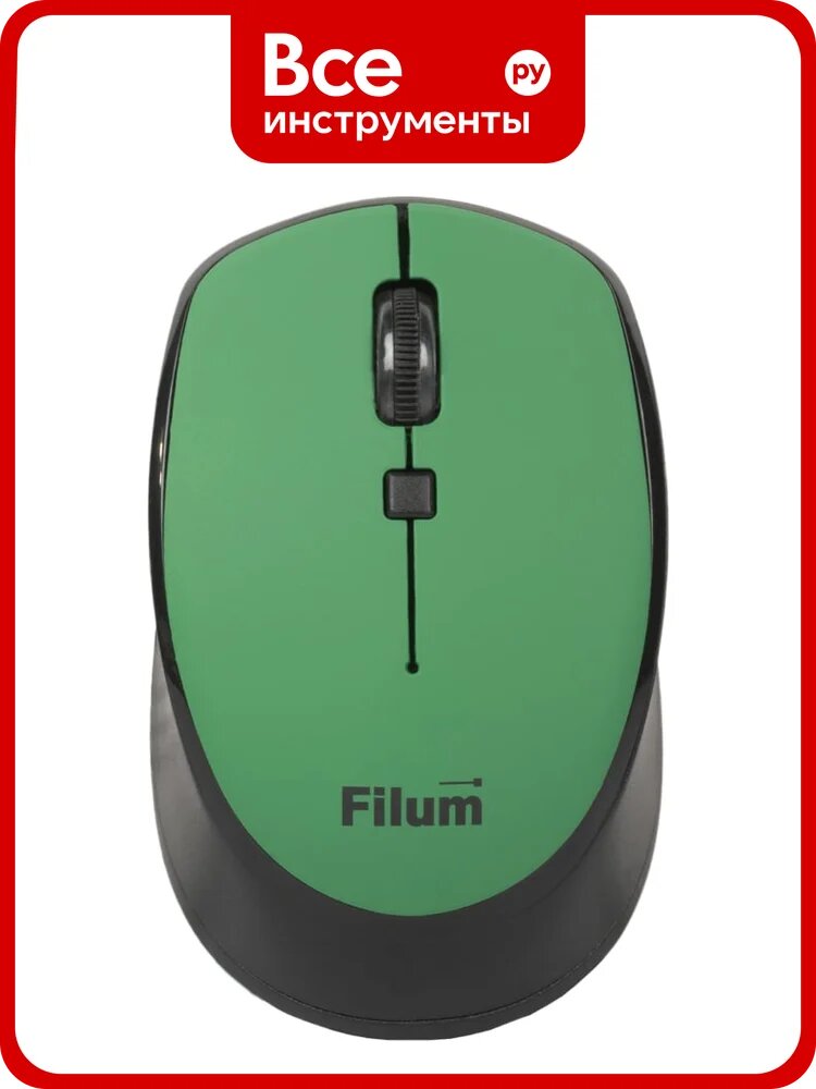 Мышь Filum Wireless FL-MW10-DGN оптическая 2.4 ГГц USB 4 кл, DPI: 800/1200/1600, питание АА 1 шт, темнозеленый, Windows XP/Vista/7/8/10, MacOS 00-01092748