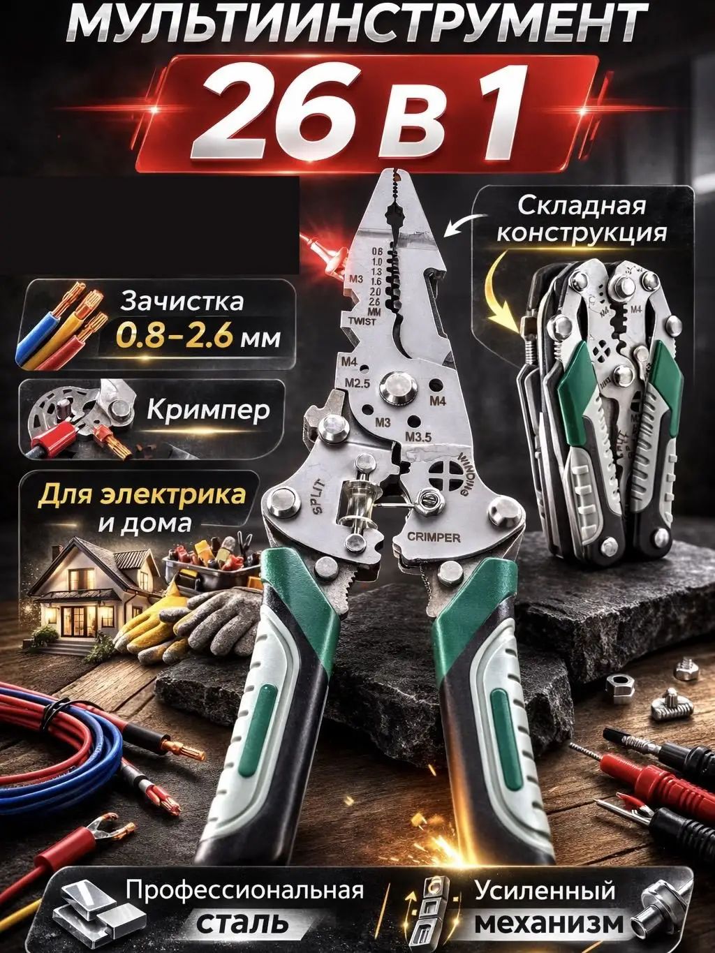 26 в 1 многофункциональные пассатижи плоскогубцы, универсальные клещи, стриппер для электрика,