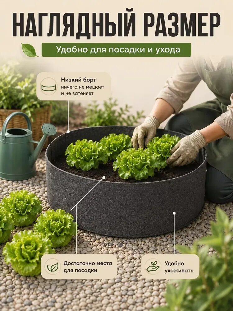 Кашпо 60 л, 20 см, 1 шт, цвет черно-серый