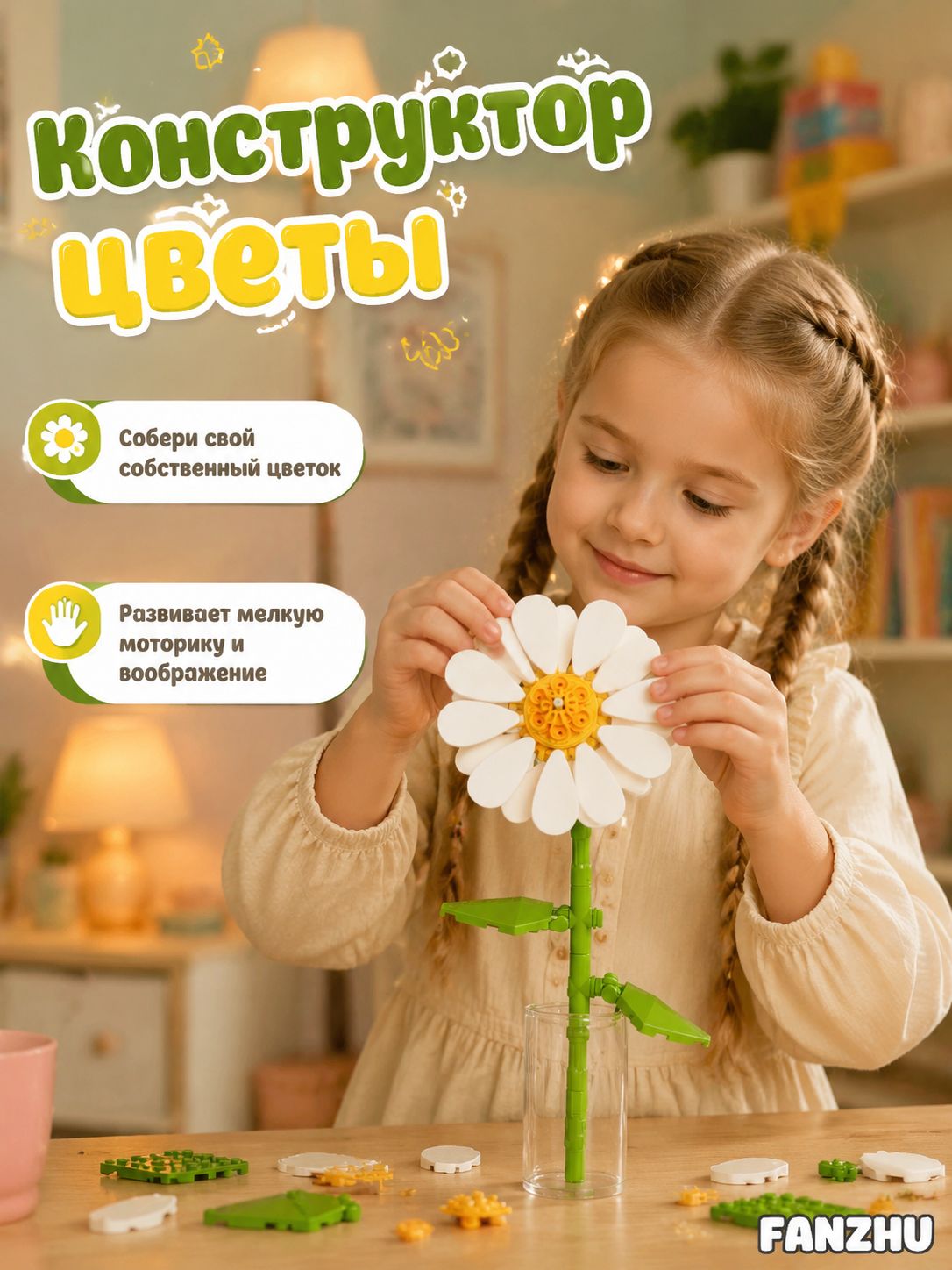 Мини конструктор цветы 88деталей , конструктор 3д, подарок для девочки 6 лет совместим с lego