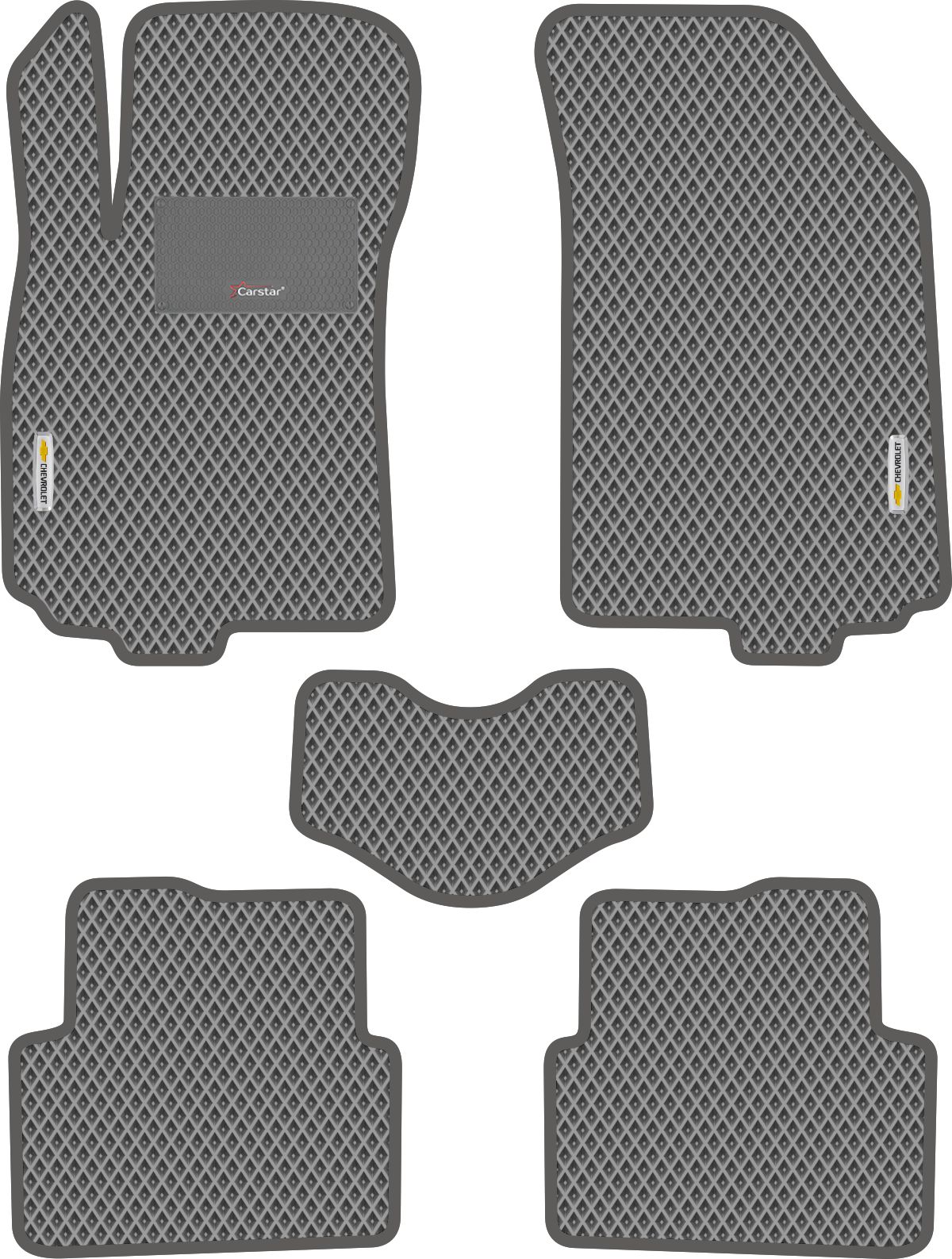 Автомобильные коврики EVA для Chevrolet Cobalt II (2011->), с каучуковым подпятником и 2 эмблемами Chevrolet, серые с серым кантом, ячейка - ромб
