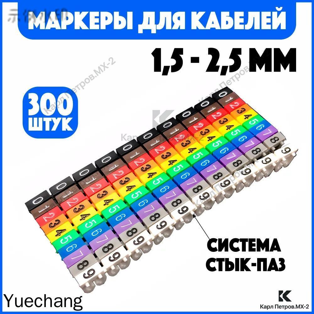 Маркировка для проводов и кабелей 1,5-2,5мм. комплект цифр "0-9" (300шт)
