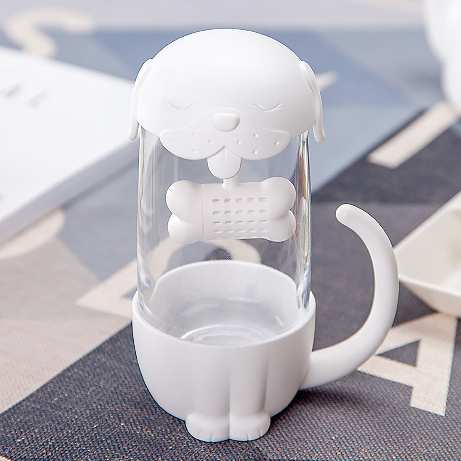 Стеклянная чашка с мультяшной собакой Cute Lovely Dog Tea Cup для дома и офиса от 201 до 300 мл белого цвета