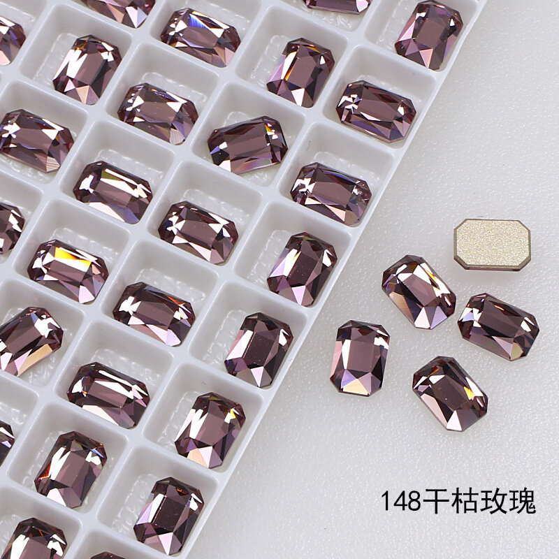 10 шт. бледно-фиолетовые стразы для ногтей 8x5.5 мм, плоское дно, восьмиугольная форма, мягкие украшения для маникюра