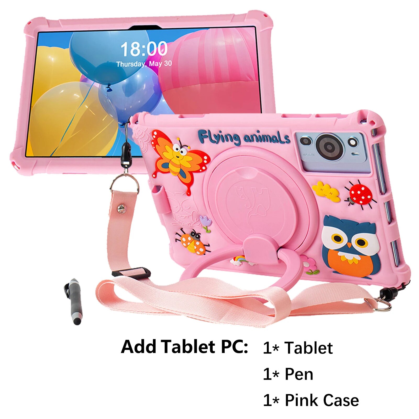 SIHARIFY 10-дюймовый планшет Android 14 мультяшный 16/128 ГБ Розовый, Розовый, Pink Add tablet