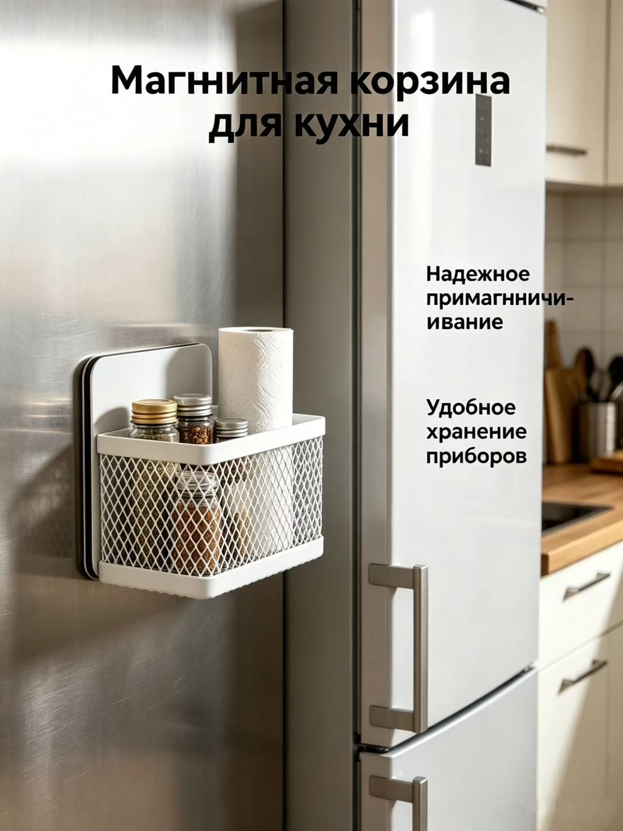 Магнитный органайзер для чайных пакетиков металлический серый, Для холодильника и металлических поверхностей