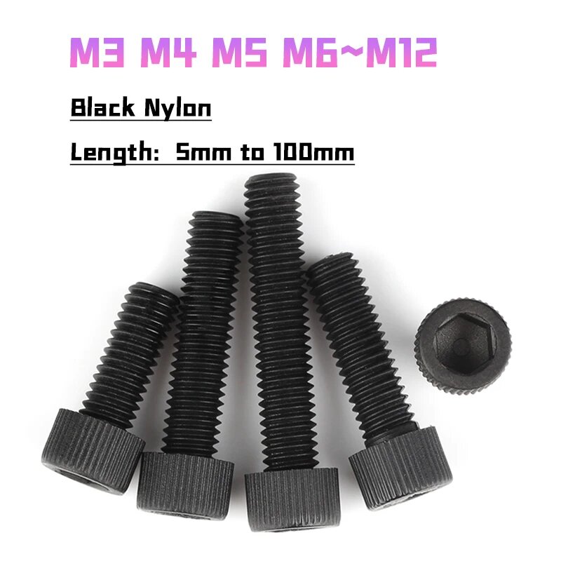 Черные нейлоновые винты M3-M12 с шестигранной головкой 4-100 мм M10 (5pcs), 10mm