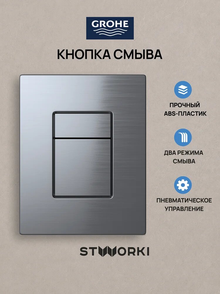 Кнопка смыва для инсталляции Grohe Rapid SL 38772001 STWORKI Эстерсунд S31505SL пневматическая, серебро матовое, АБС-пластик, двойной смыв