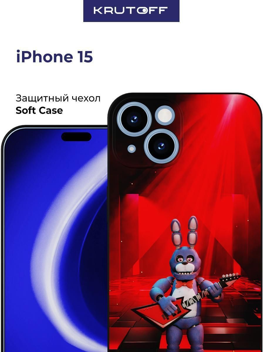 Чехол-накладка Krutoff Soft Case фнаф - Бонни с гитарой для iPhone 15 черный