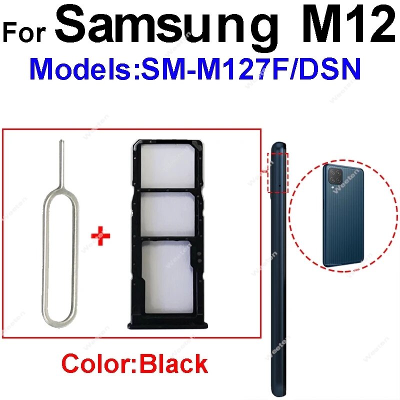 Держатель SIM-карты для Samsung Galaxy M12 SM-M127F, черный