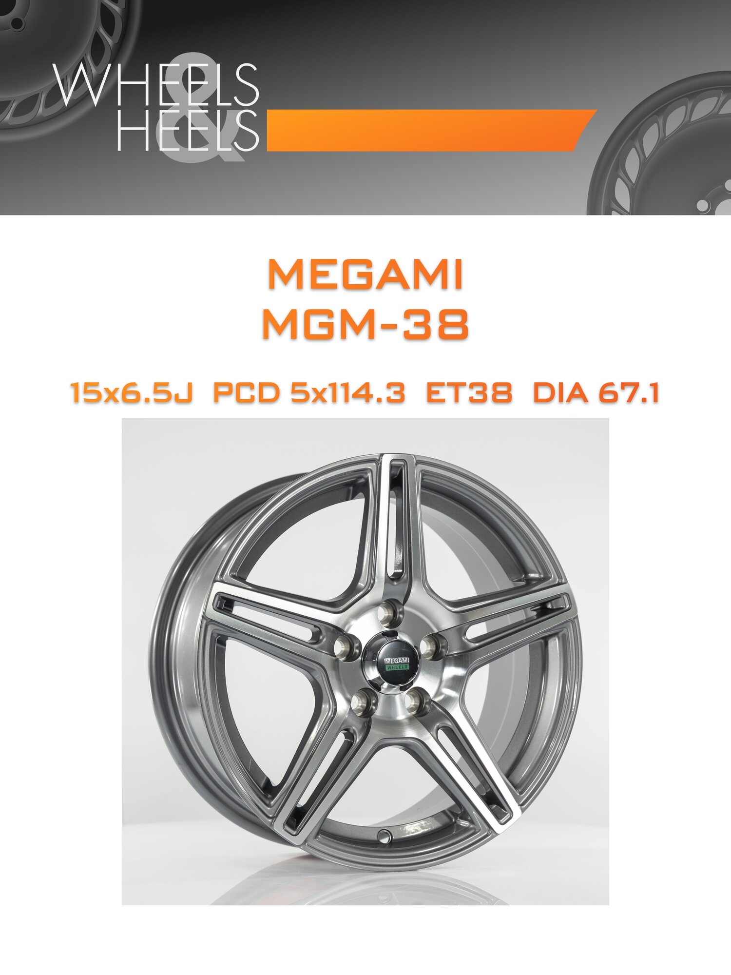 Диск автомобильный литой Megami MGM-38 15x6.5 5x114.3 et38 dia67.1 gmf