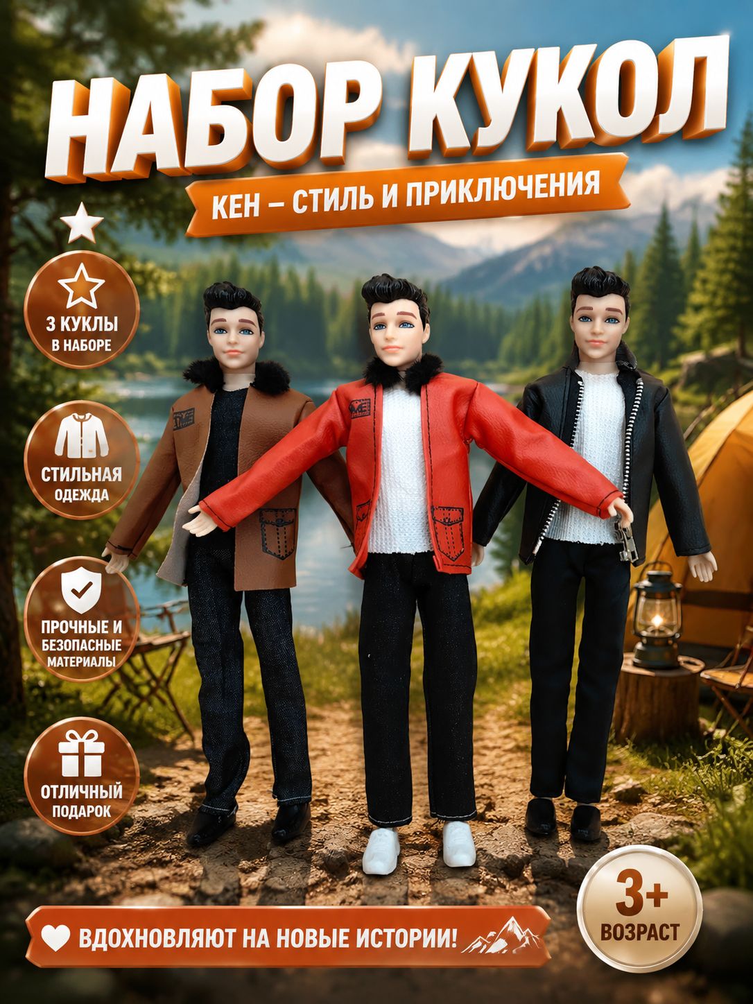 Кукла Кен 30 см комплект, мужская кукла в кожаной куртке 3 цвета, игровой набор, подарок для девочек