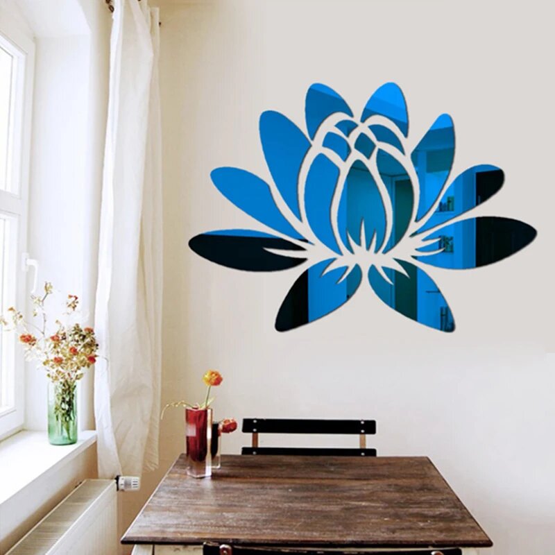 Зеркальная наклейка DXLYMYU с цветочным принтом 35x50cm, Blue