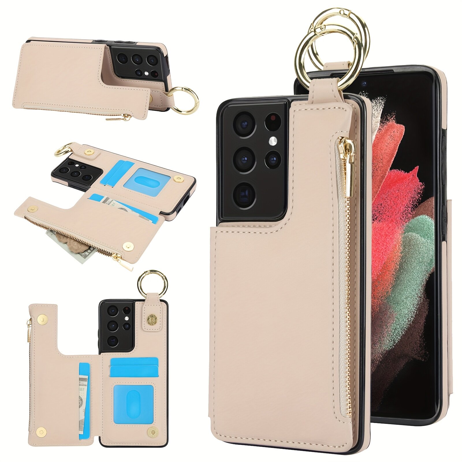 Защитный чехол для смартфона с отделением для карт и RFID-защитой, бежевый