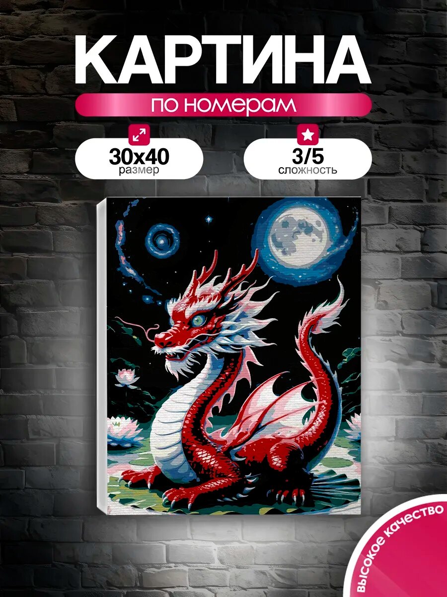 Картина по номерам 30x40 Красный дракон