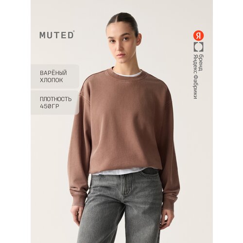 фото Свитшот muted oversize из варёного хлопка, размер s-m, , коричневый
