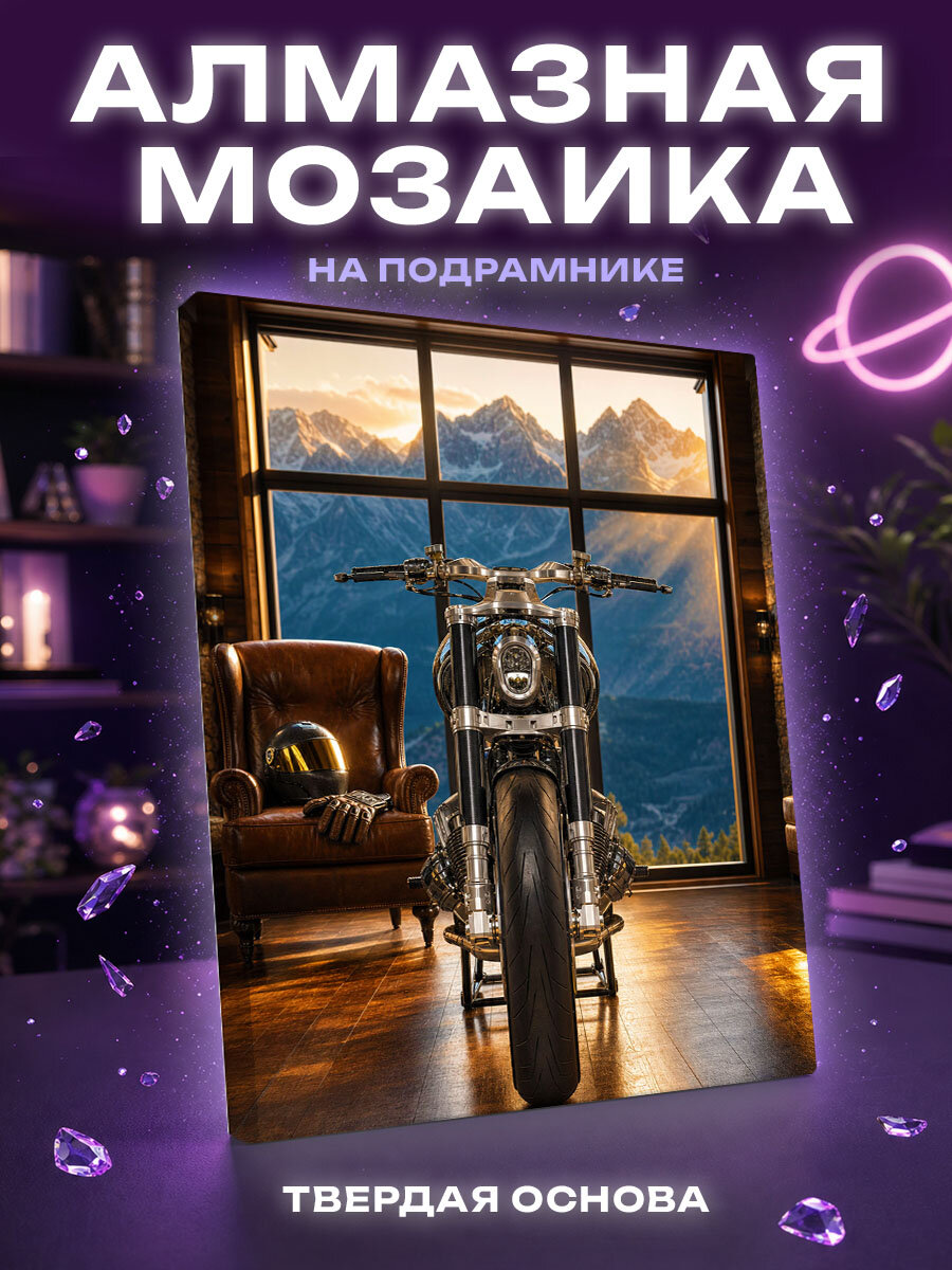 Алмазная мозаика Мечта байкера в Альпах