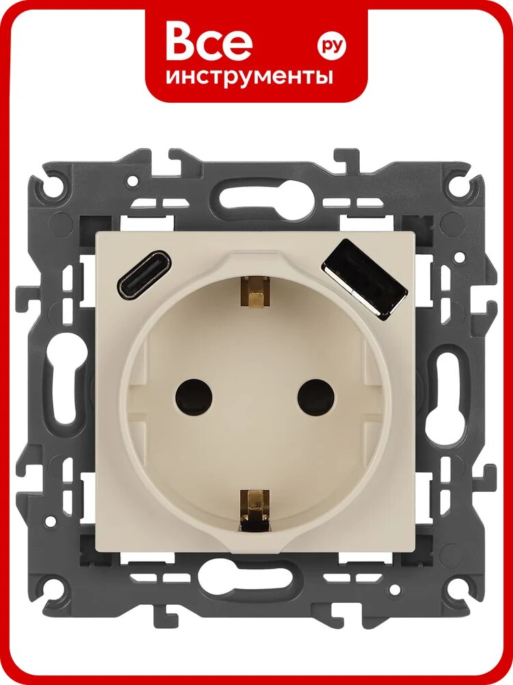 Розетка ЭРА Elegance 14-4108-02 2PE 16A250В со шторками с USB typeAC 5В3А слоновая кость Б0067725