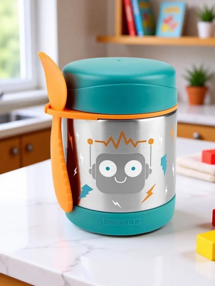 Термос детский для еды Skip Hop с широким горлом вилкой ложкой Робот