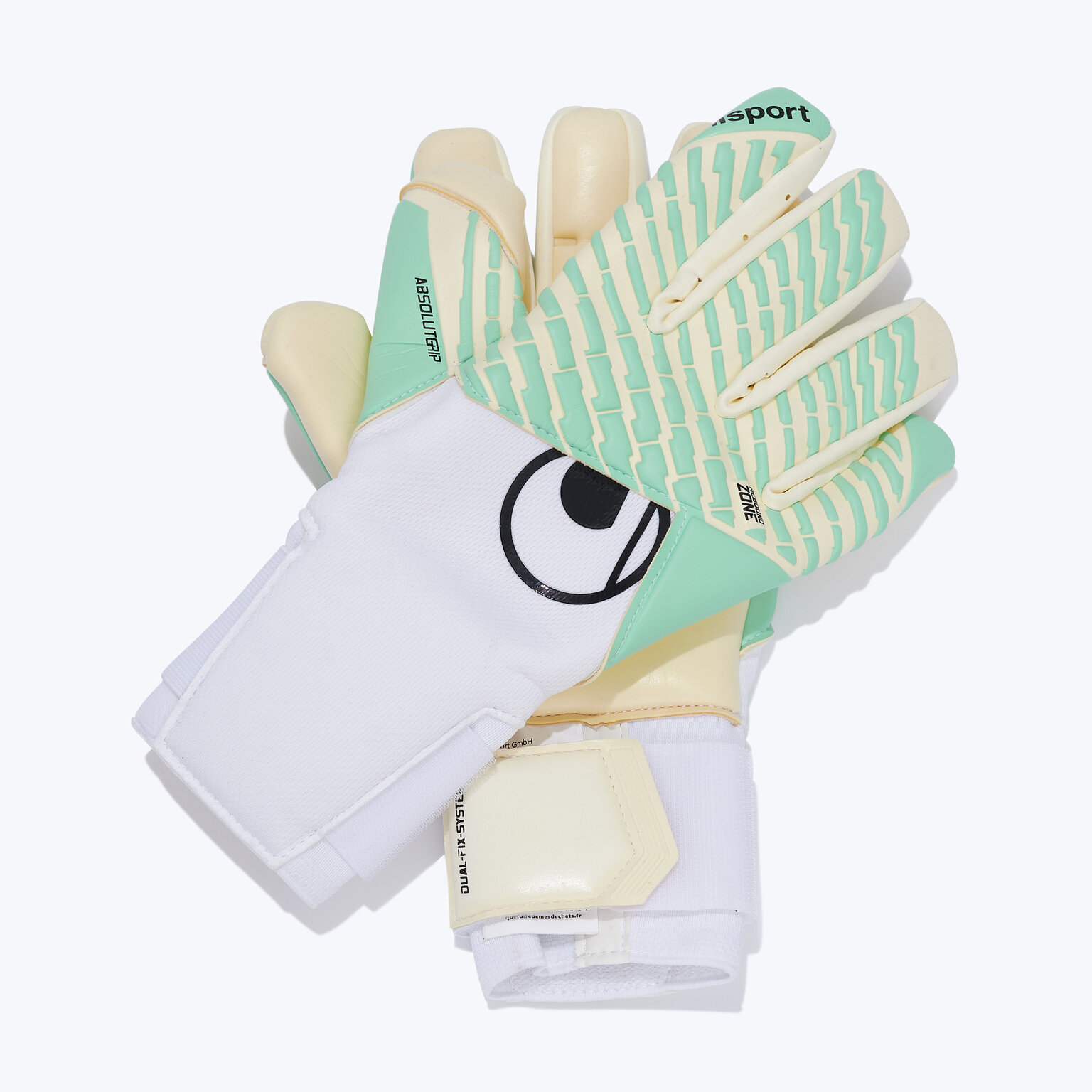Перчатки вратарские UHLSport Absolutgrip Tight HN 101139801, размер 8.5 (8.5 Размер), Белый - Бирюзовый