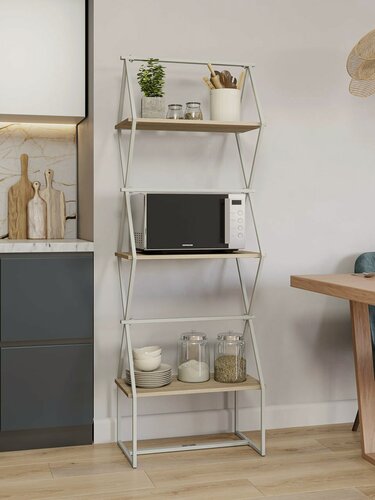 Изображение товара Стеллаж для книг KM LOFT Ромбо стSL белый/дуб сонома лофт для дома в гостинную перегородка