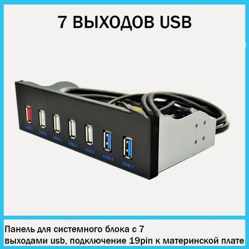 Изображение товара Панель-разветвитель USB MyPads с 7 портами и быстрой зарядкой для системного блока