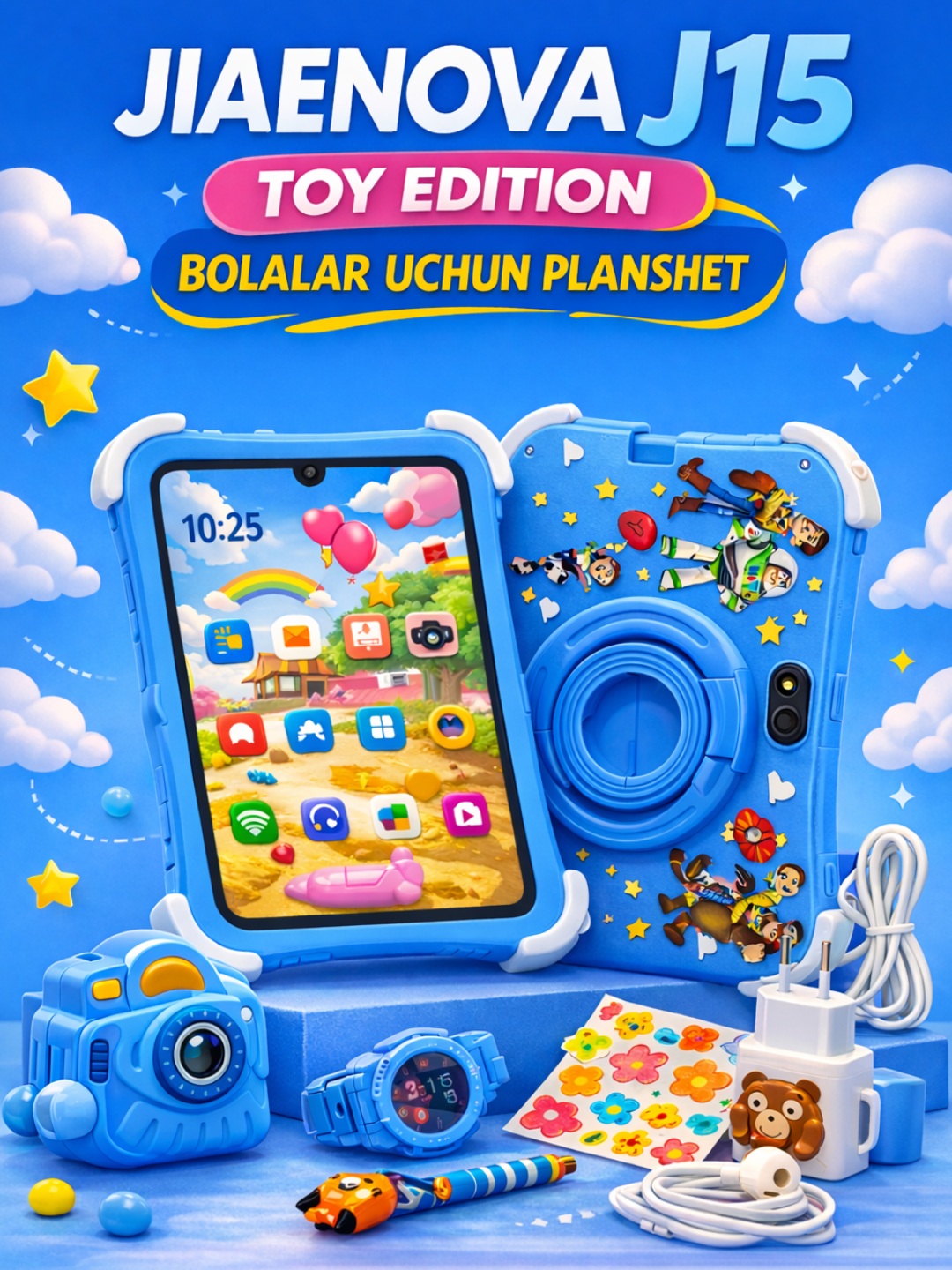 Детский планшет Jiaenova J15 – 7" FHD экран, Android 15, 8GB RAM, 256GB ROM, аккумулятор 3800 mAh,