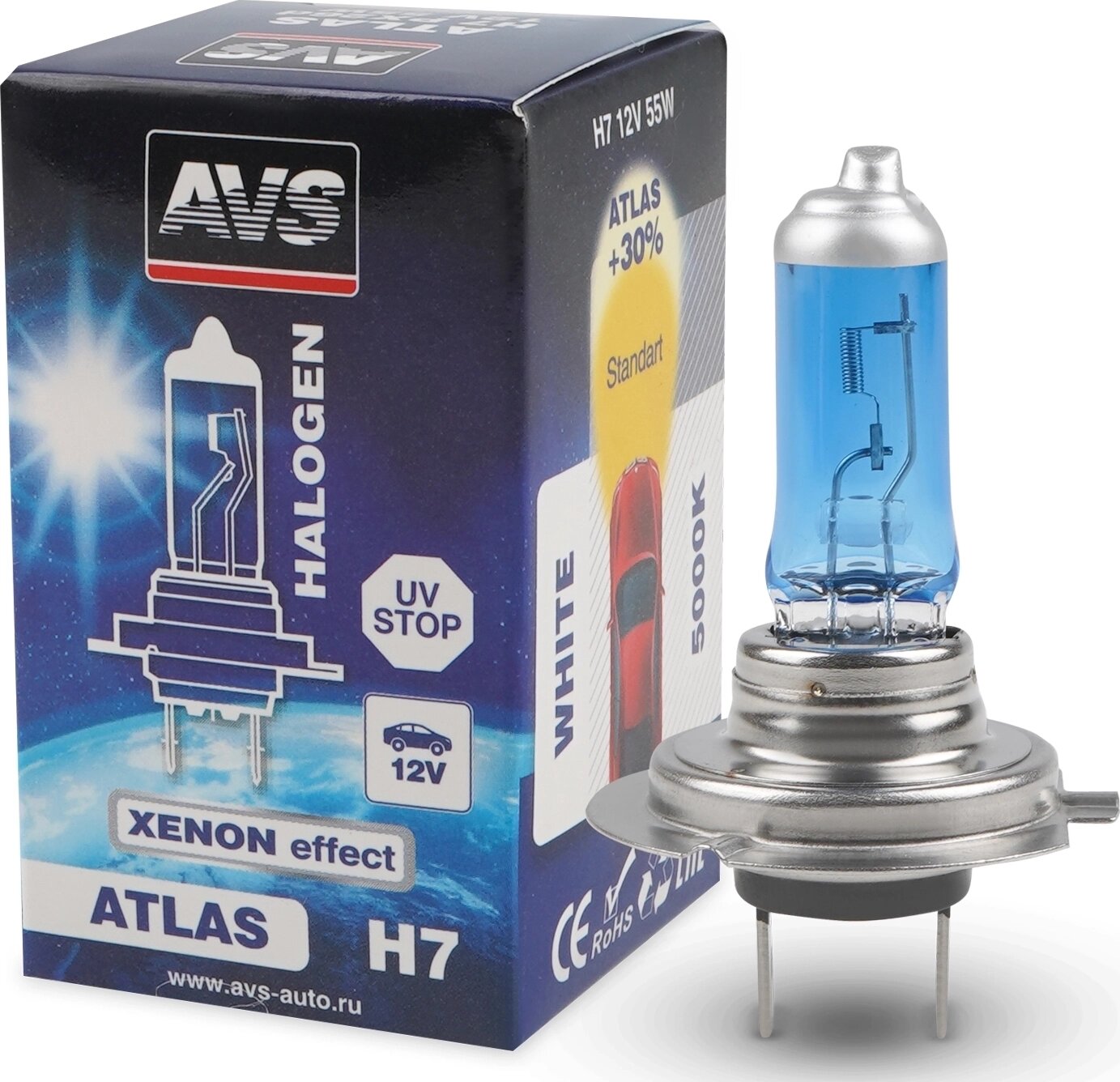 Галогенная лампа AVS ATLAS BOX/5000К/ H7.12V.55W. коробка 1шт.