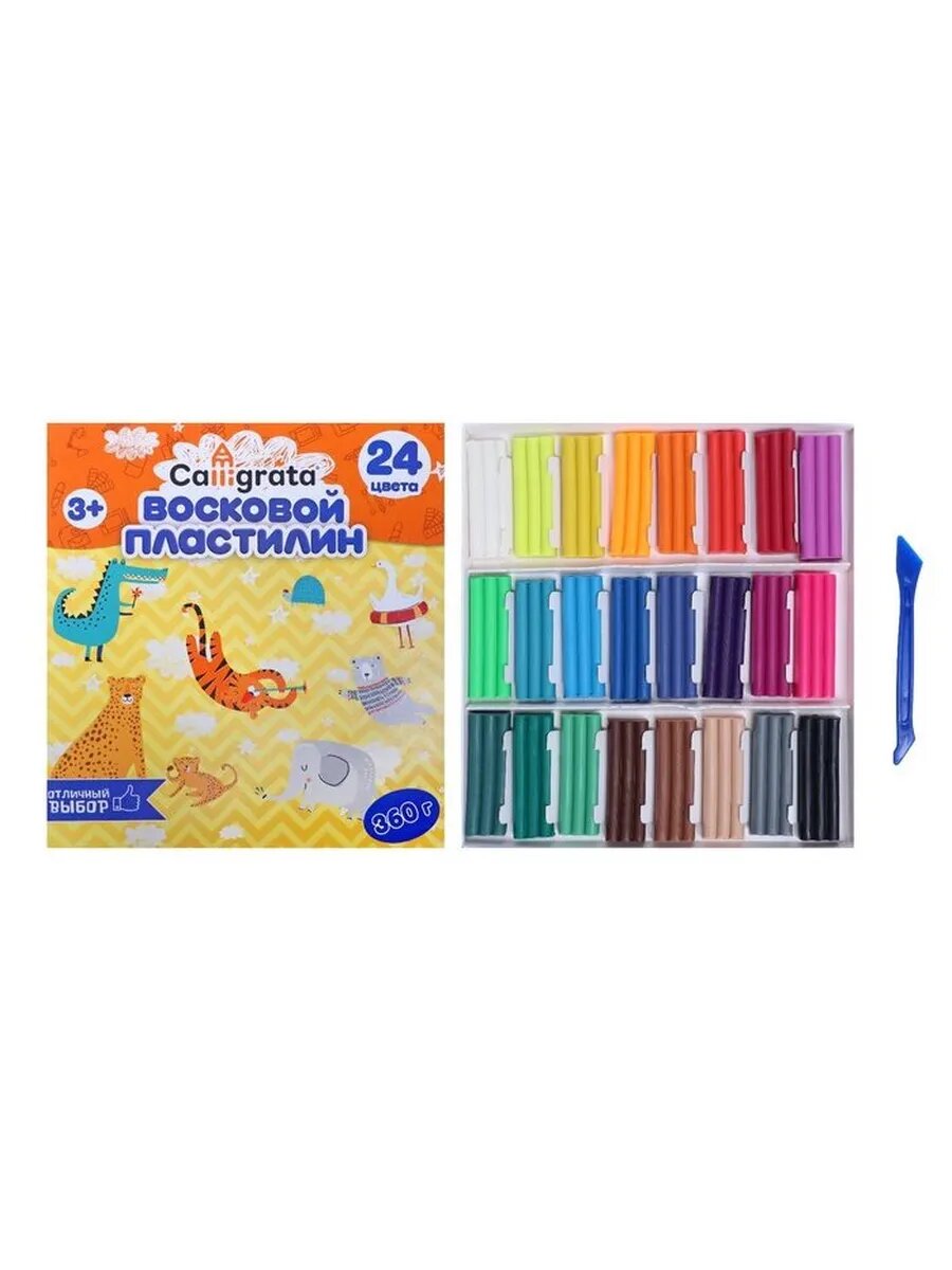 Пластилин мягкий восковой, 24 цвета, 360 г