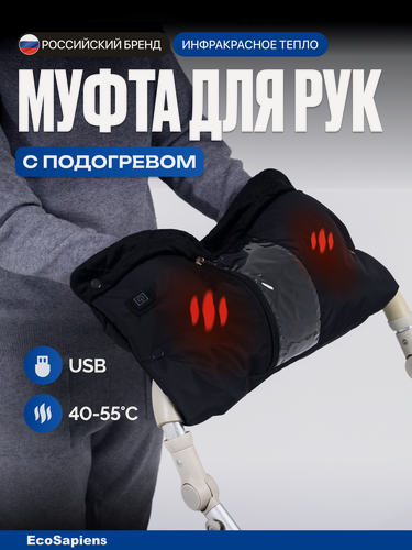 Изображение товара Муфта для рук на коляску с подогревом uMama (Юмама), 3 режима нагрева, работа от Power bank через USB, для коляски