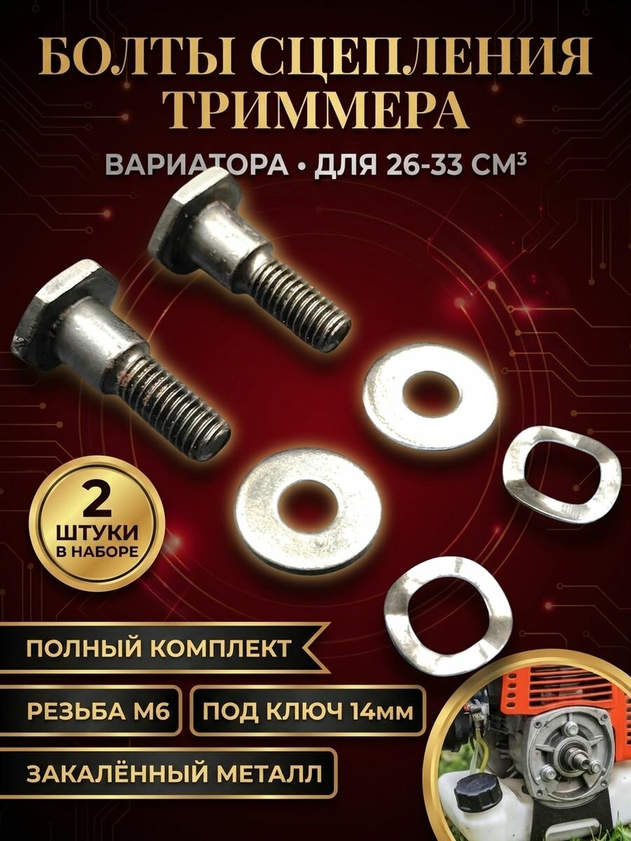 Болты сцепления / вариатора для триммера 26-33см3 (резьба М6) комплект 2 штуки