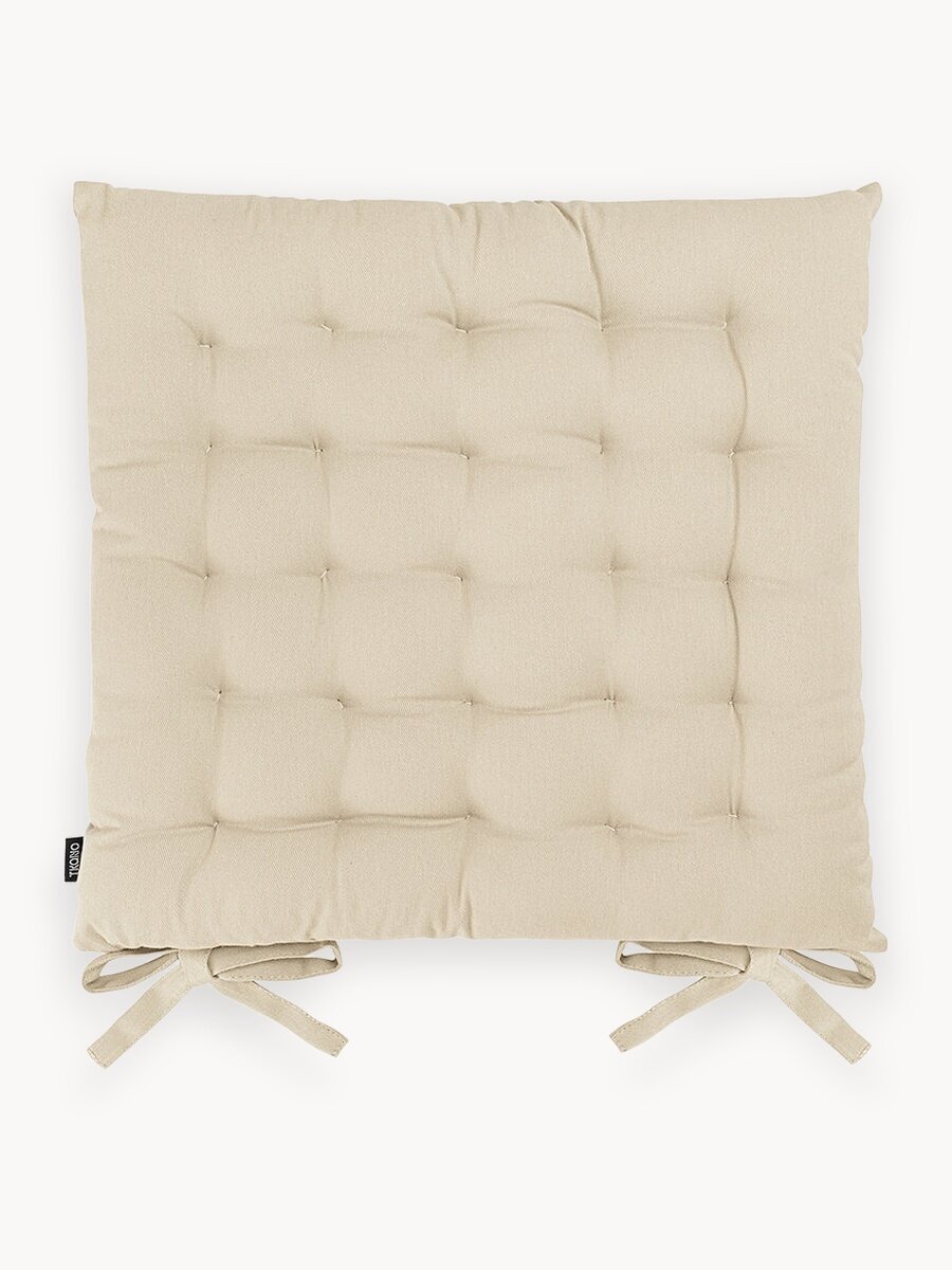 Подушка на стул 40х40 см из хлопка с завязками бежевого цвета Essential Tkano TK24-CP0003