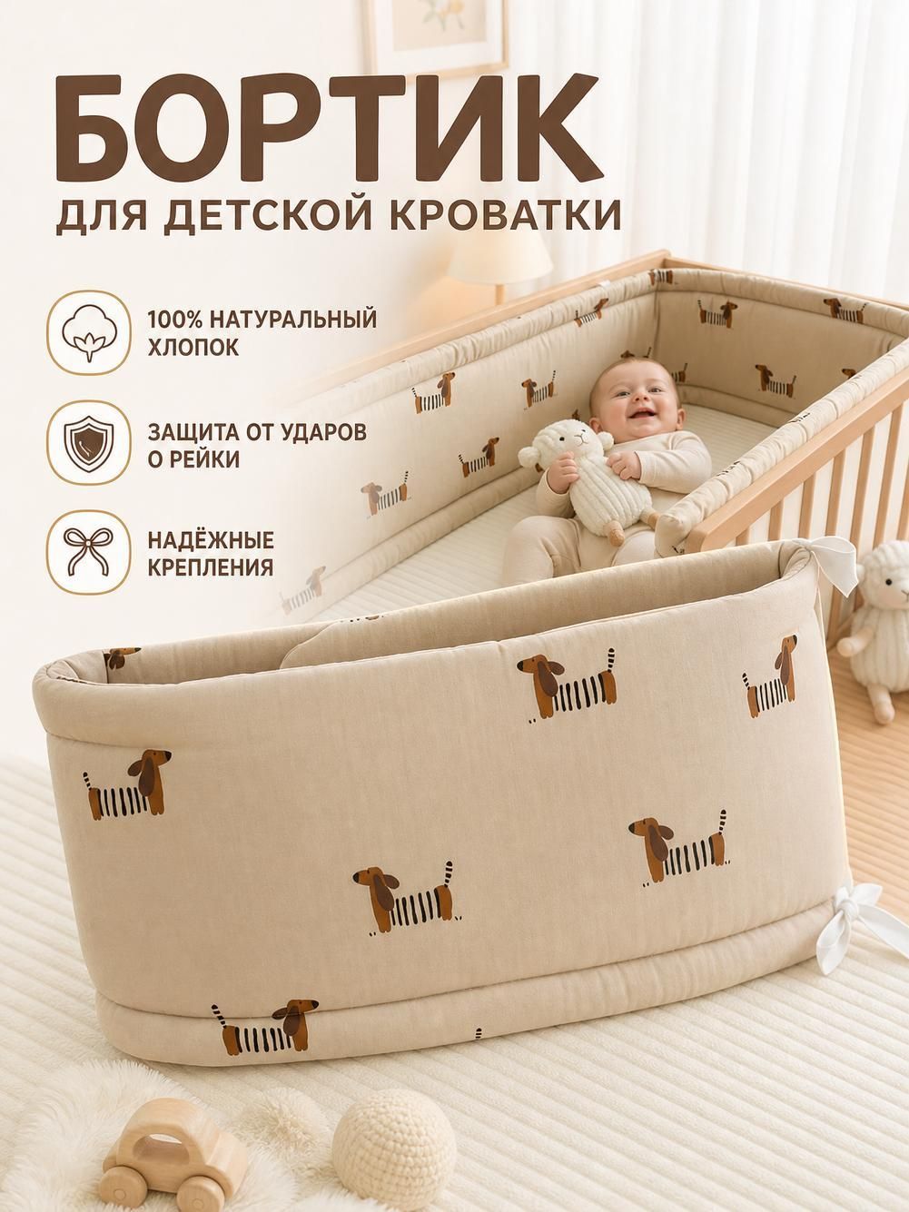Окружность кроватки, чистый хлопчатобумажный материал, мягкая сумка для защиты от столкновений