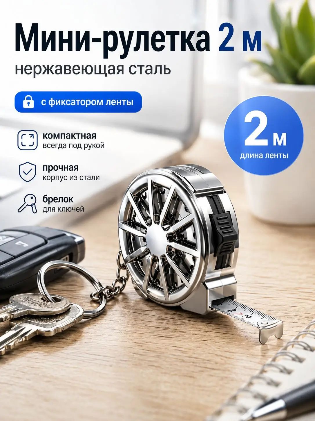 Измерительная рулетка Брелок 2м x 6.35мм