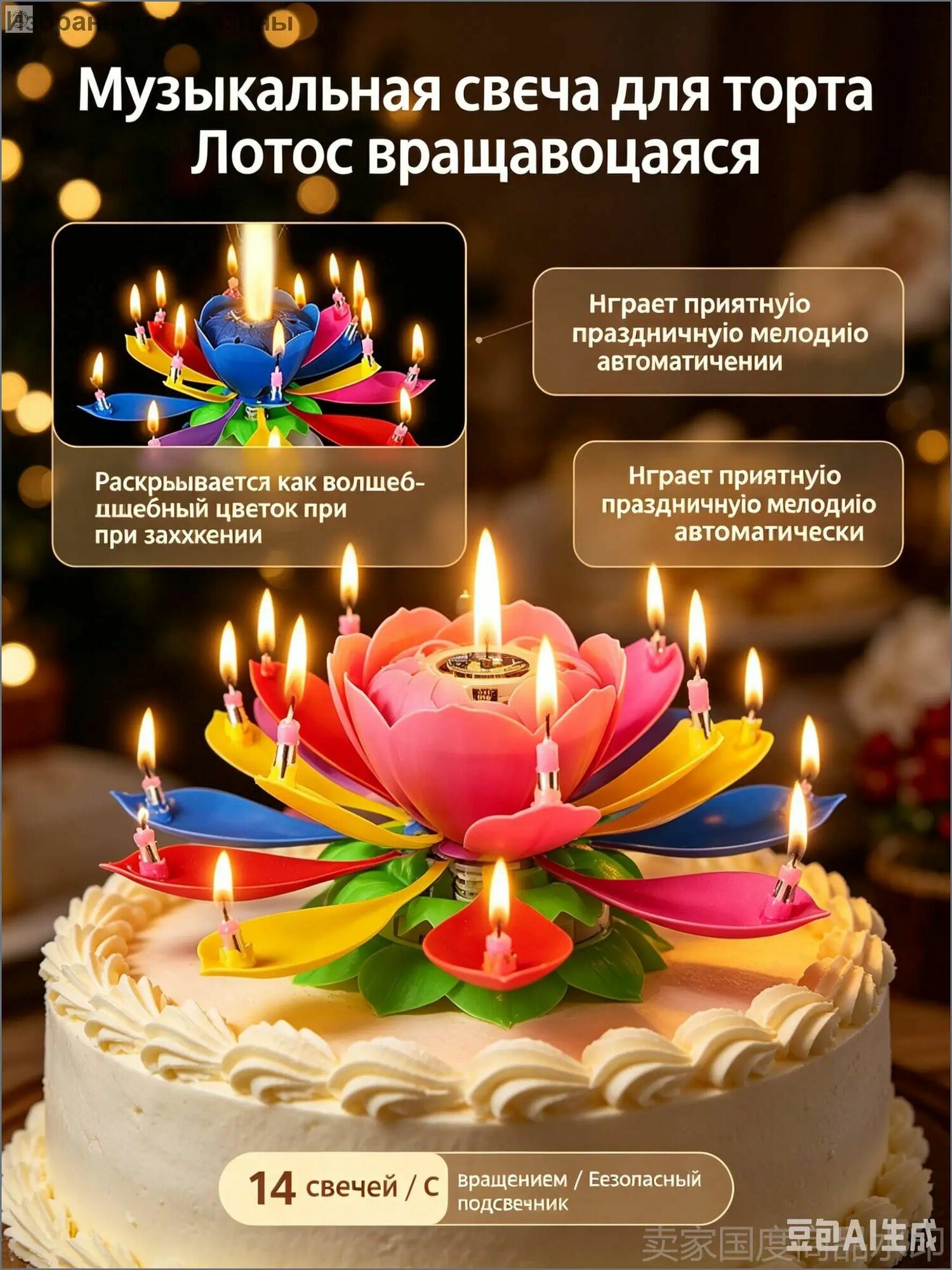 Свечи для торта "лаванда" 10 см х 18 см 1 шт