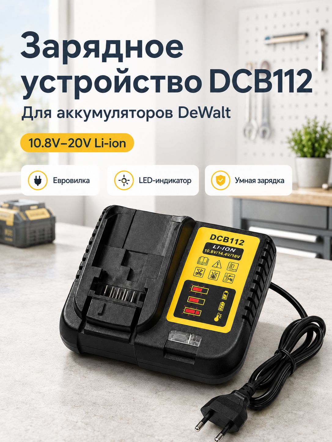Зарядное устройство DCB112 для аккумуляторов DeWalt 10.8-20V Li-ion