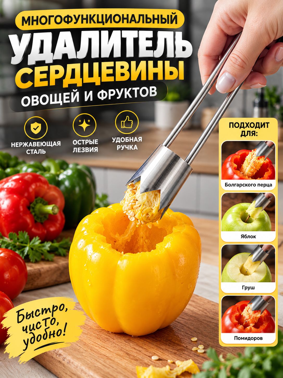 Многофункциональный удалитель сердцевины овощей и фруктов из нержавеющей стали, инструмент для вырезания семян