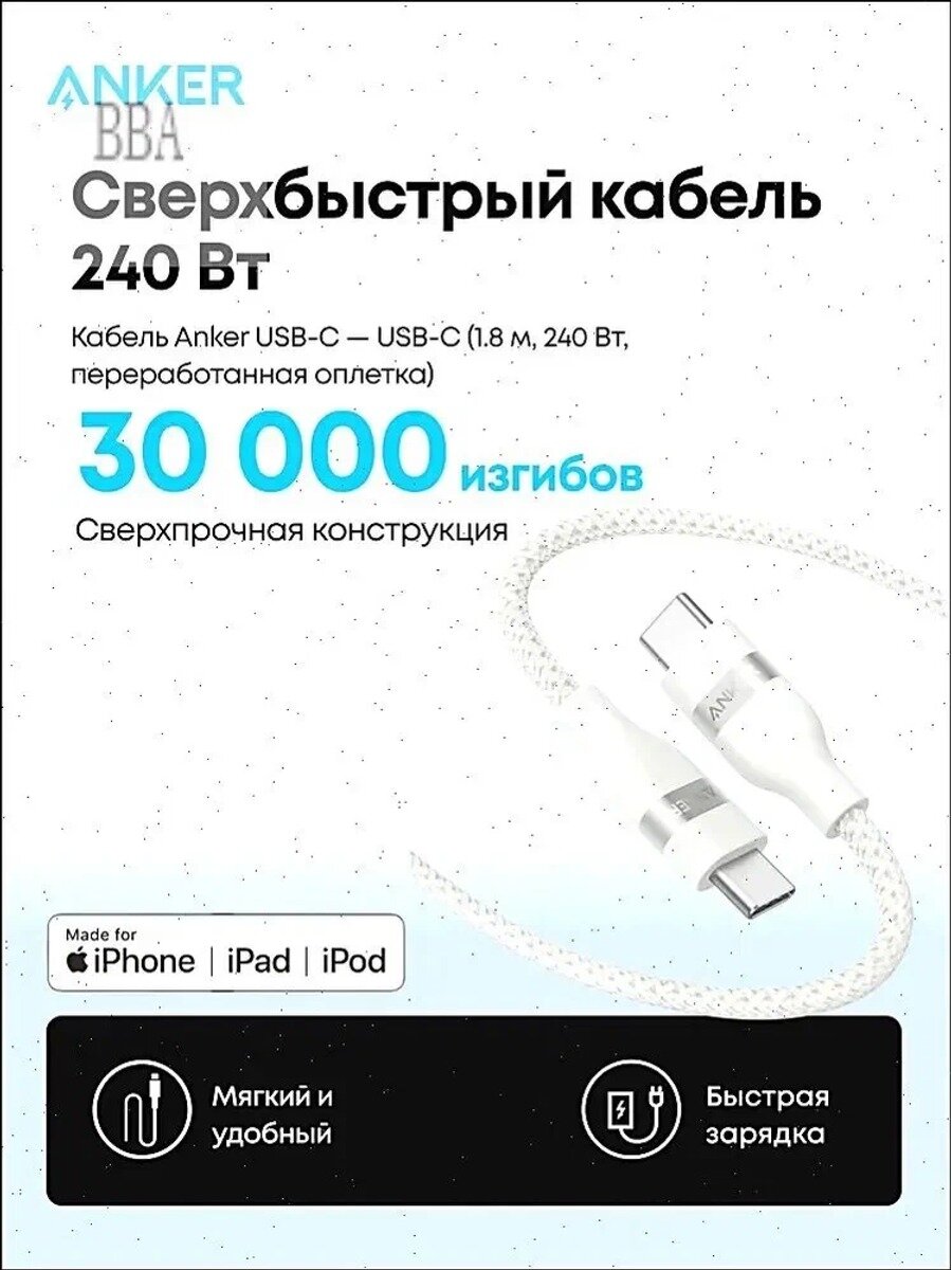 Anker Кабель для мобильных устройств USB Type-C/USB Type-C, 1.8 м, белый