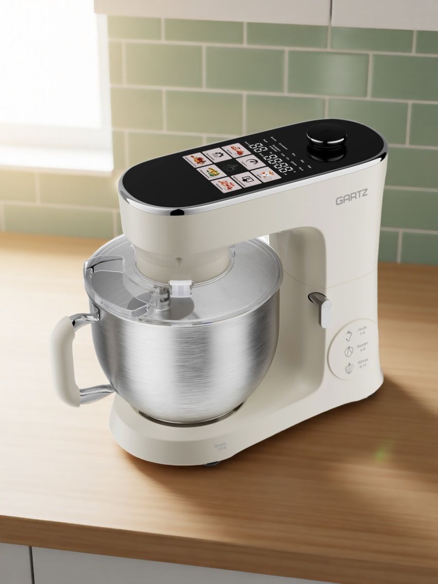 Мощный планетарный миксер с чашей Gartz MPR360K One-Touch Kitchen, 2200 Вт, чаша 6.5 л, 10 скоростей, электрический кухонный тестомес с металлической чашей и импульсным режимом, сенсорное управление