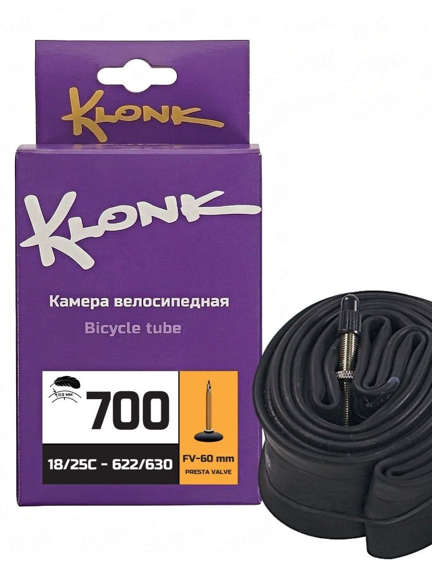 Камера велосипедная KLONK 700x18/25C бутил, Presta F/V-60 мм, (18/25-622/630) 0.9 мм