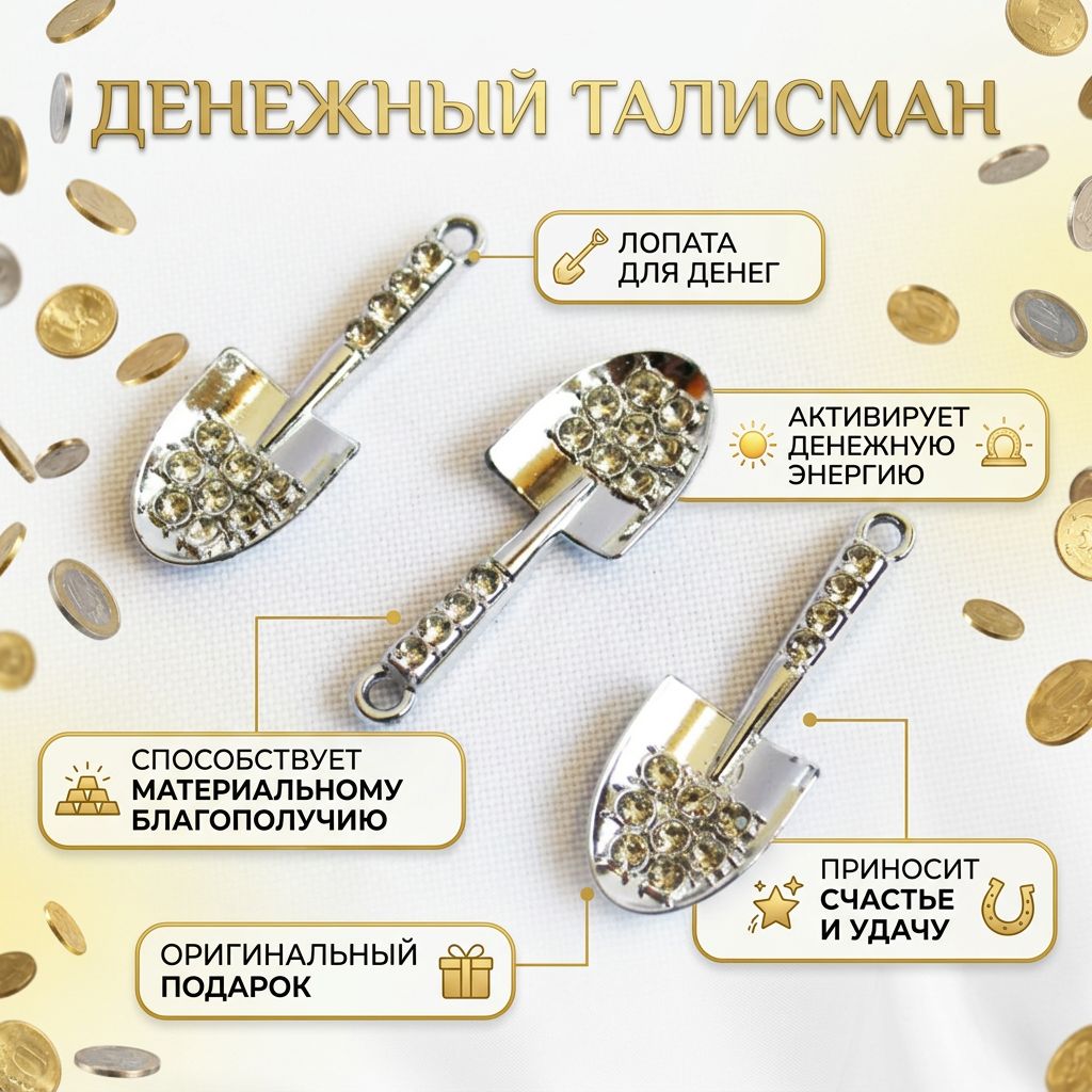 Денежная лопата, талисман для привлечения богатства, 3 штуки
