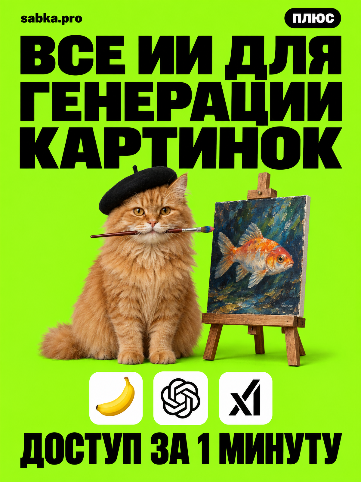 Nano Banana + GPT Image в одной подписке — нейросети для генерации картинок, Сабка Плюс, 1 месяц