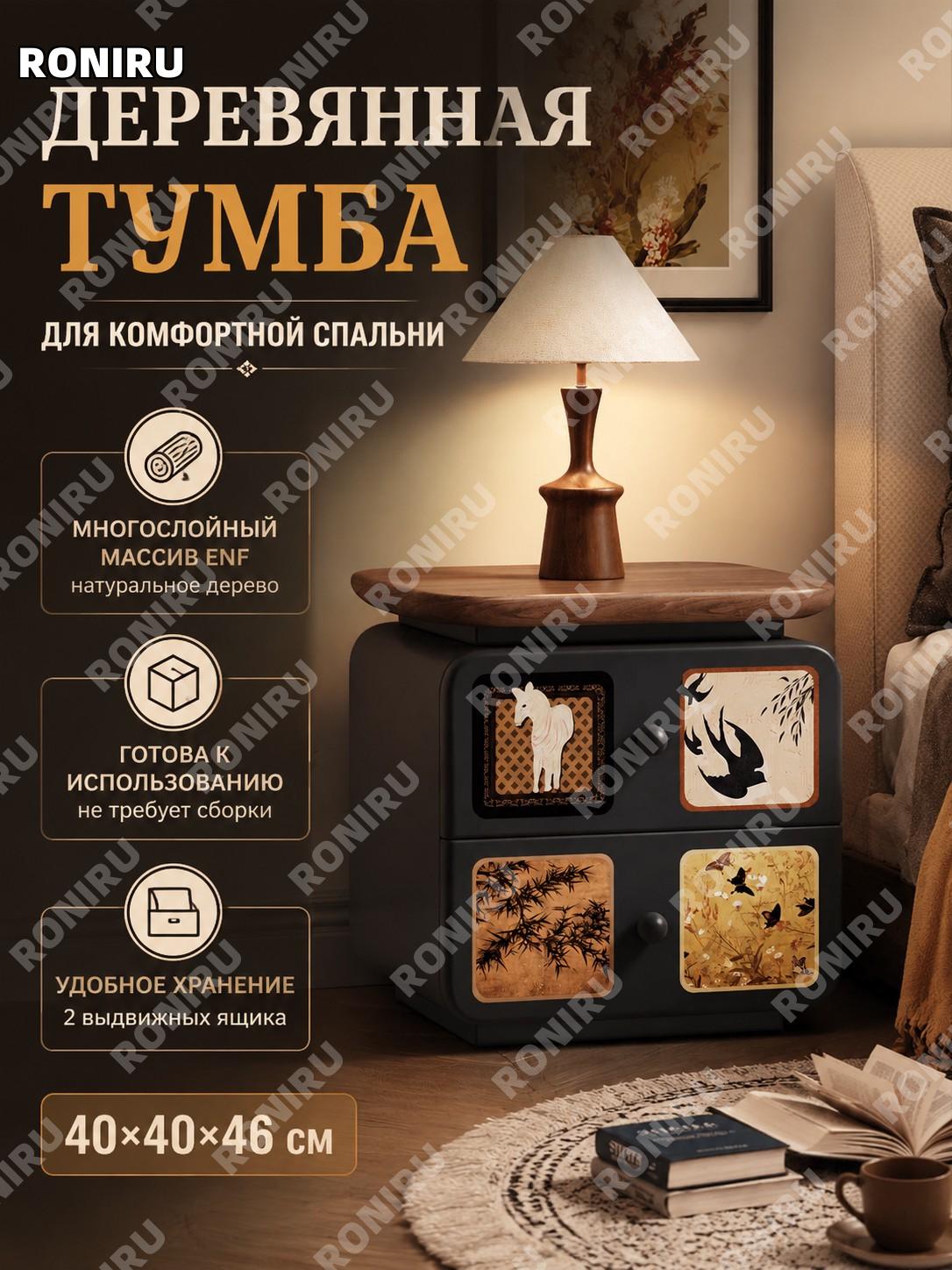Тумба прикроватная «马到成功» 40×40×46 см, ENF многослойная древесина, готовая сборка для спальни с хранением дома