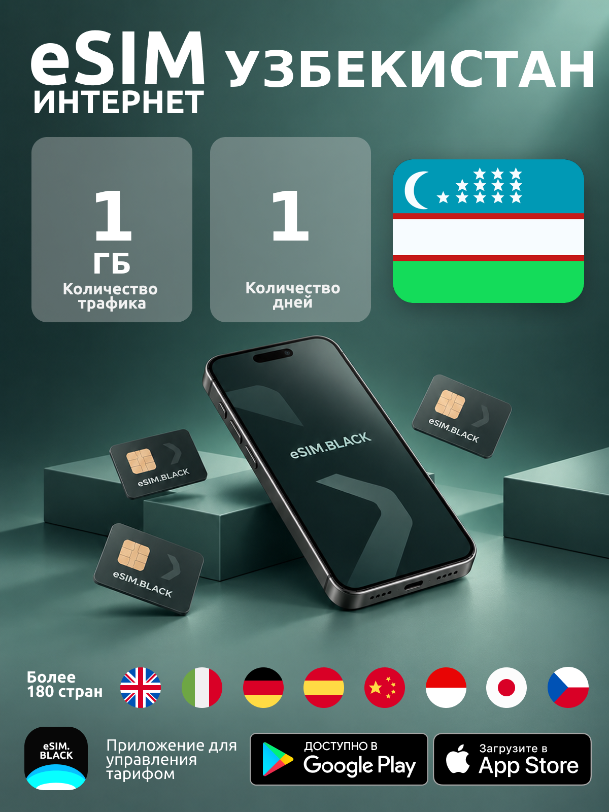 Узбекистан/1 день/1 ГБ - eSIM для мобильного интернета ( iPhone | Android ).