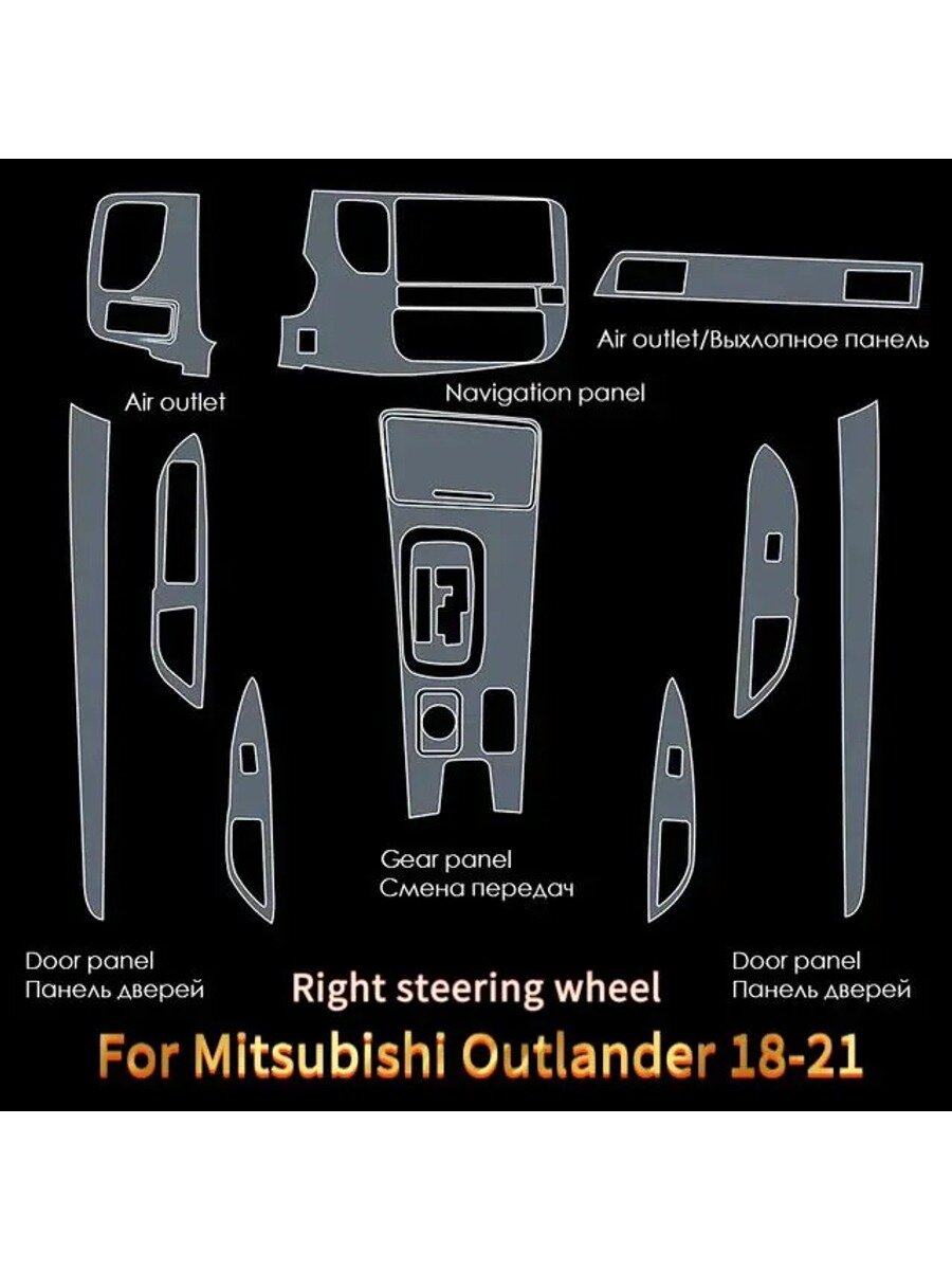 Прозрачная защитная пленка из ТПУ для Mitsubishi Outlander 18-21, правый руль